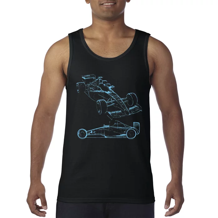 Formula Racing Car Silhouette Mechanic Car Guys Tank Top