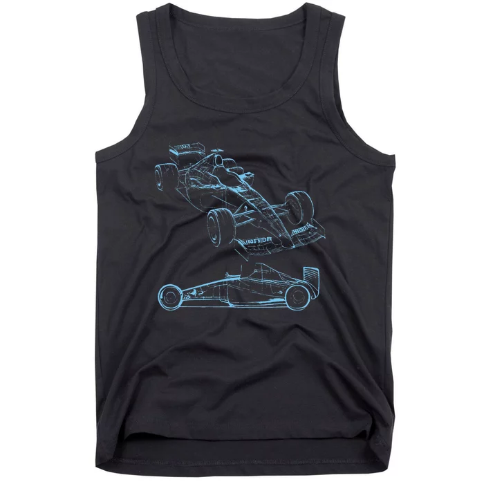 Formula Racing Car Silhouette Mechanic Car Guys Tank Top