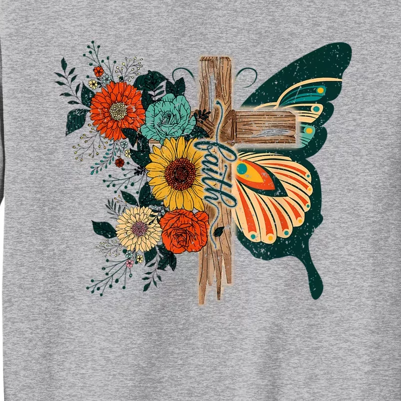 Faith Retro Cross Butterfly Religious Gifts Christian Women Tall Sweatshirt