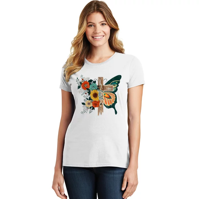 Faith Retro Cross Butterfly Religious Gifts Christian Women Women's T-Shirt