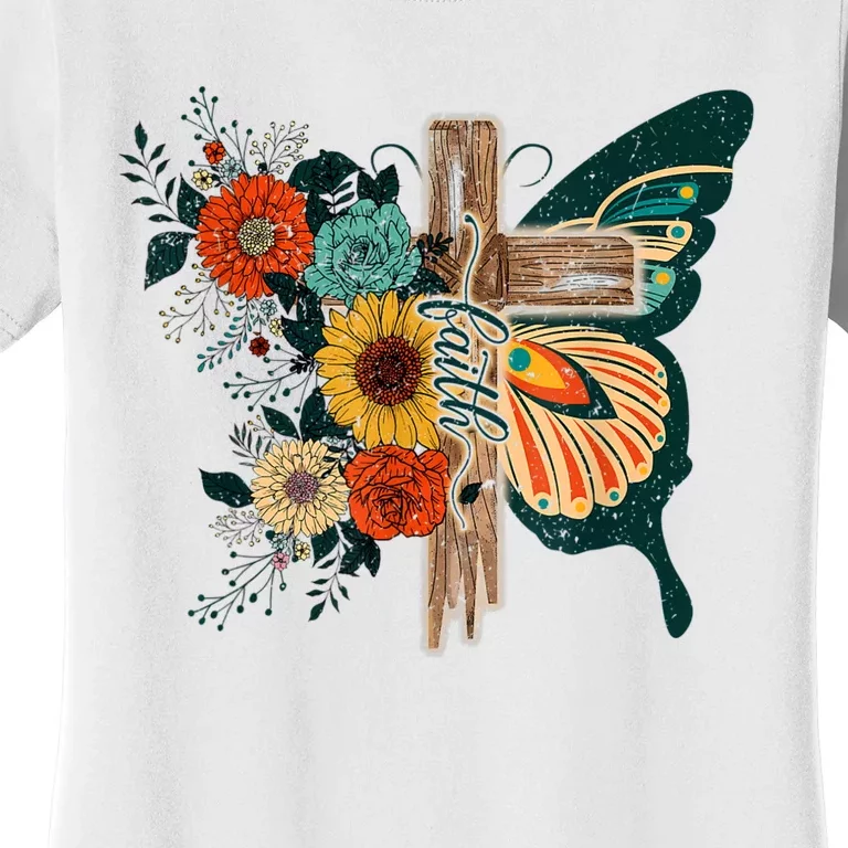 Faith Retro Cross Butterfly Religious Gifts Christian Women Women's T-Shirt