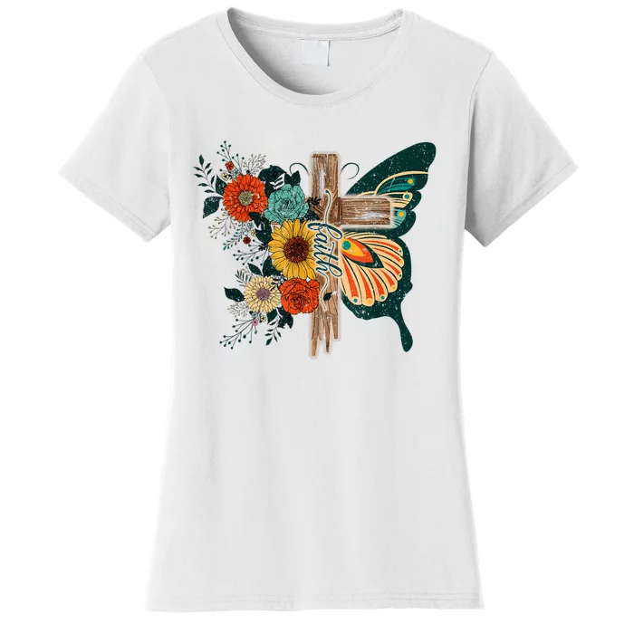 Faith Retro Cross Butterfly Religious Gifts Christian Women Women's T-Shirt