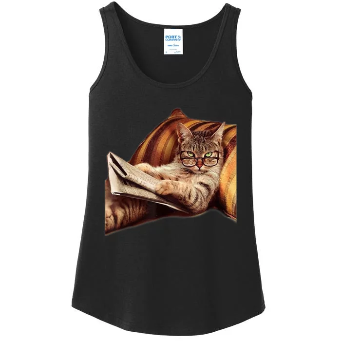 Funny Reading Cat Meme Internet Humor Book Ladies Essential Tank