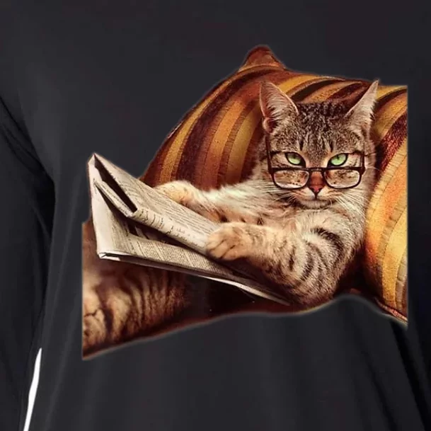 Funny Reading Cat Meme Internet Humor Book Cooling Performance Long Sleeve Crew