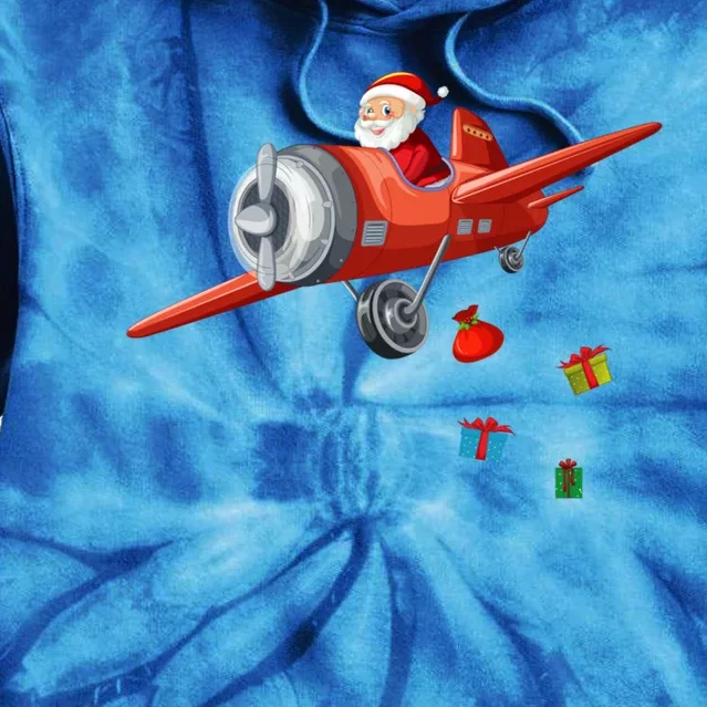 Funny Retro Christmas Santa Claus Riding A Airplane Costume Great Gift Tie Dye Hoodie