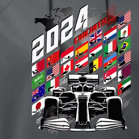 Formula Racing Circuit Schedule Gear 2024 Grand Prix Places Performance Fleece Hoodie