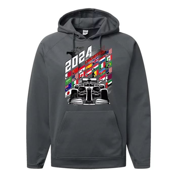 Formula Racing Circuit Schedule Gear 2024 Grand Prix Places Performance Fleece Hoodie