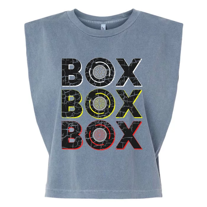 Formula Racing Car Box Box Box Radio Call To Pit Box Vintage Garment-Dyed Women's Muscle Tee