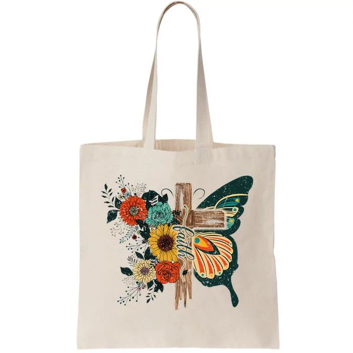 Faith Retro Cross Butterfly Religious Gifts Christian Tote Bag