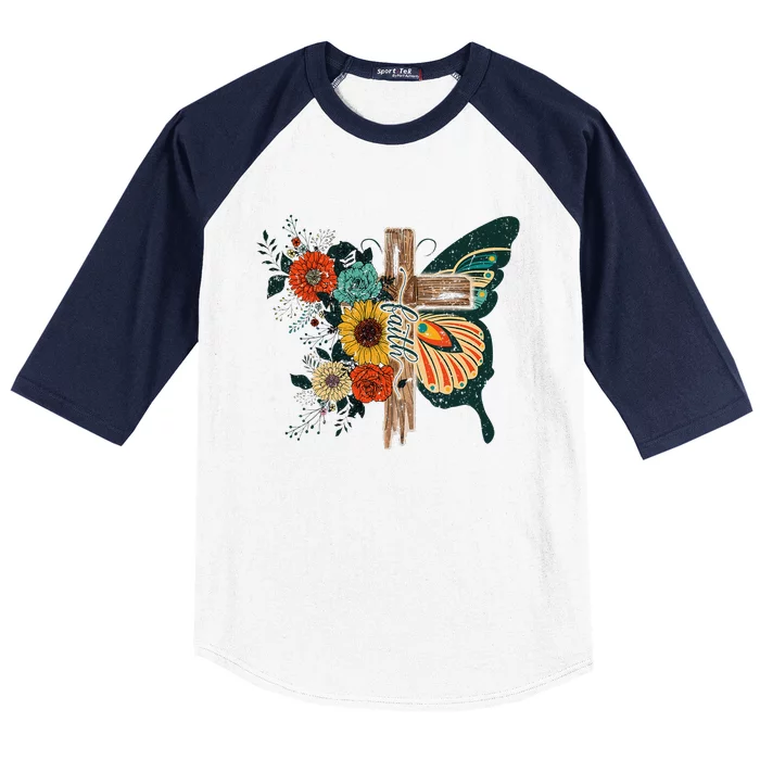 Faith Retro Cross Butterfly Religious Gifts Christian Baseball Sleeve Shirt