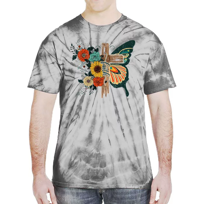 Faith Retro Cross Butterfly Religious Gifts Christian Tie-Dye T-Shirt