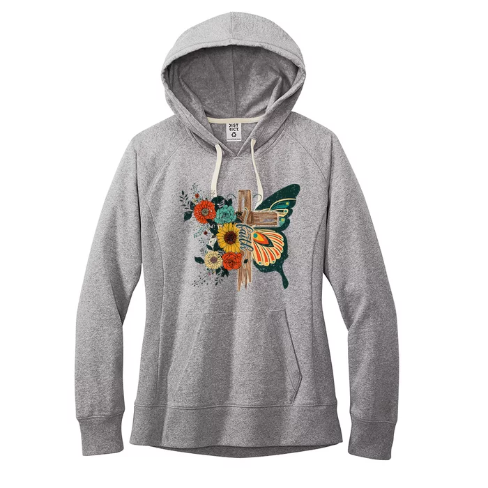 Faith Retro Cross Butterfly Religious Gifts Christian Women's Fleece Hoodie