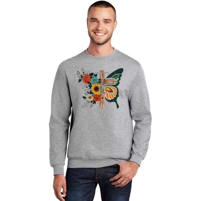 Faith Retro Cross Butterfly Religious Gifts Christian Tall Sweatshirt