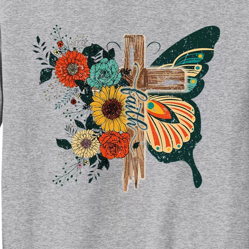 Faith Retro Cross Butterfly Religious Gifts Christian Tall Sweatshirt