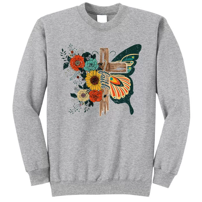 Faith Retro Cross Butterfly Religious Gifts Christian Tall Sweatshirt