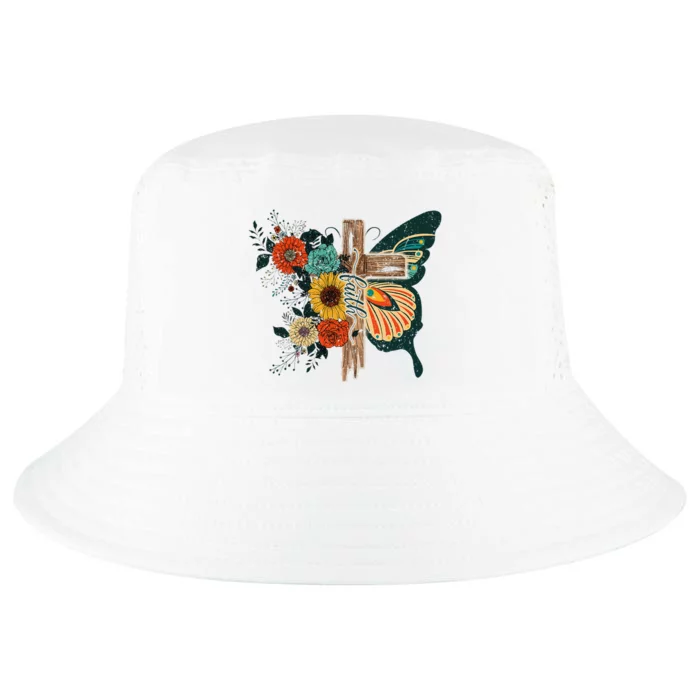 Faith Retro Cross Butterfly Religious Gifts Christian Cool Comfort Performance Bucket Hat