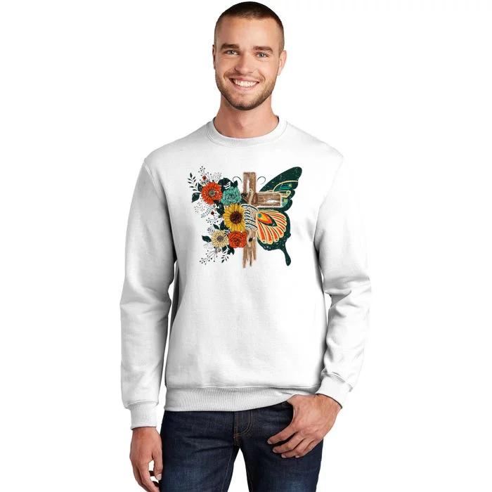 Faith Retro Cross Butterfly Religious Gifts Christian Sweatshirt