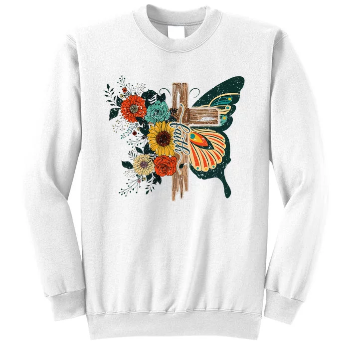 Faith Retro Cross Butterfly Religious Gifts Christian Sweatshirt