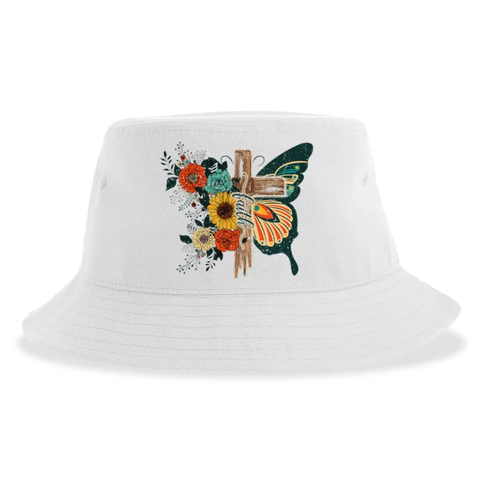 Faith Retro Cross Butterfly Religious Gifts Christian Sustainable Bucket Hat