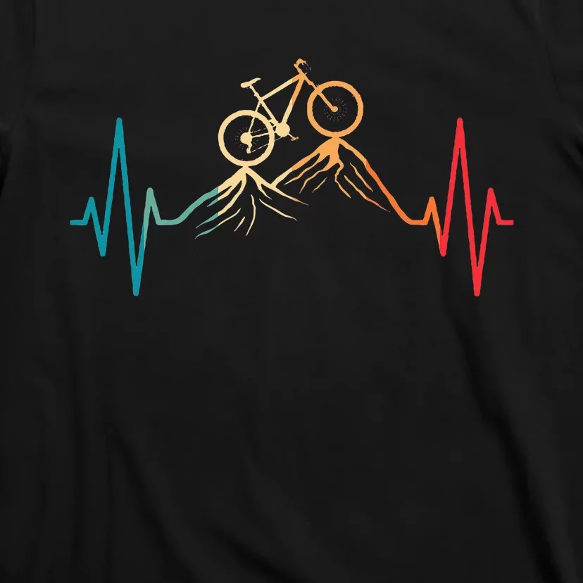 Funny Retro Cycling Heartbeat Bicycle Mountain Bike Biking T-Shirt