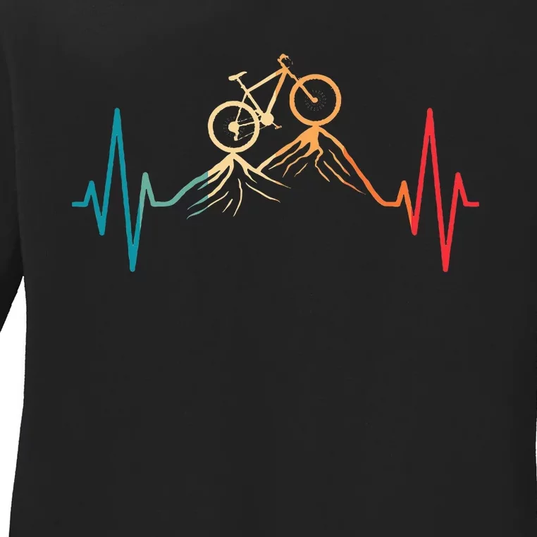 Funny Retro Cycling Heartbeat Bicycle Mountain Bike Biking Ladies Long Sleeve Shirt