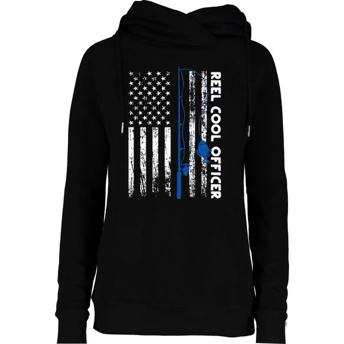 Fishing Reel Cool Officer Thin Blue Line Policeman Fisherman Womens Funnel Neck Pullover Hood