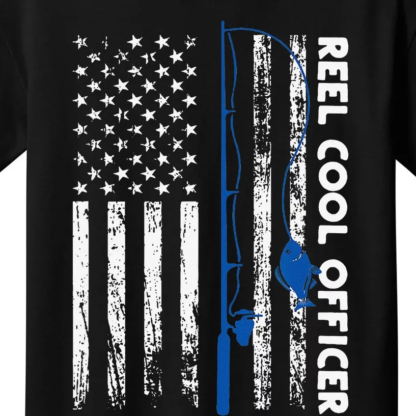 Fishing Reel Cool Officer Thin Blue Line Policeman Fisherman Kids T-Shirt