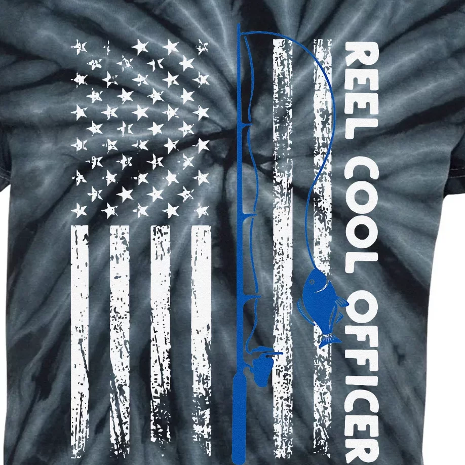 Fishing Reel Cool Officer Thin Blue Line Policeman Fisherman Kids Tie-Dye T-Shirt