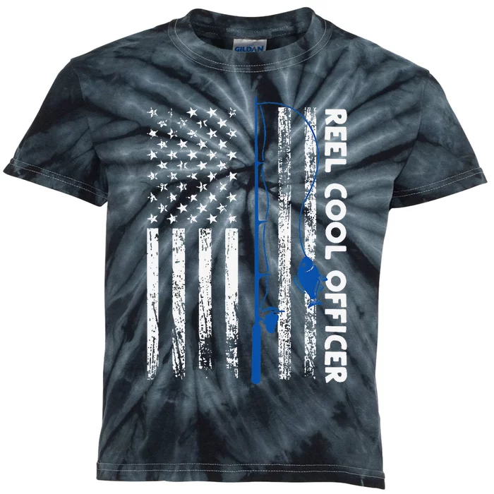 Fishing Reel Cool Officer Thin Blue Line Policeman Fisherman Kids Tie-Dye T-Shirt