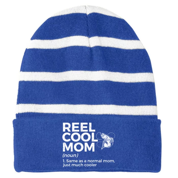 Funny Reel Cool Mom Definition Fishing Mom Gift Striped Beanie with Solid Band