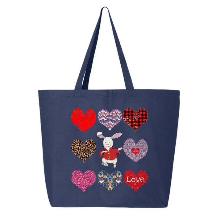 Funny Rabbit Cute Retro Floral Hearts Pattern Valentines Day Gift 25L Jumbo Tote