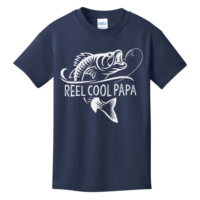 Funny Reel Cool Papa Fishing Dad Gifts Fathers Day Fisherman Fish Kids T-Shirt