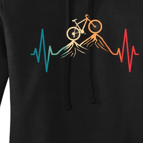 Funny Retro Cycling Heartbeat Bicycle Mountain Bike Biking Women's Pullover Hoodie