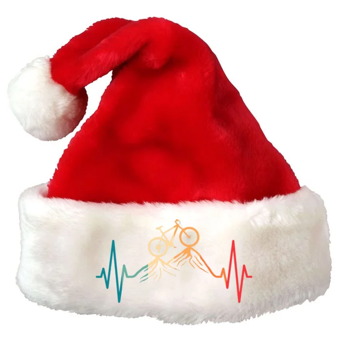 Funny Retro Cycling Heartbeat Bicycle Mountain Bike Biking Premium Christmas Santa Hat