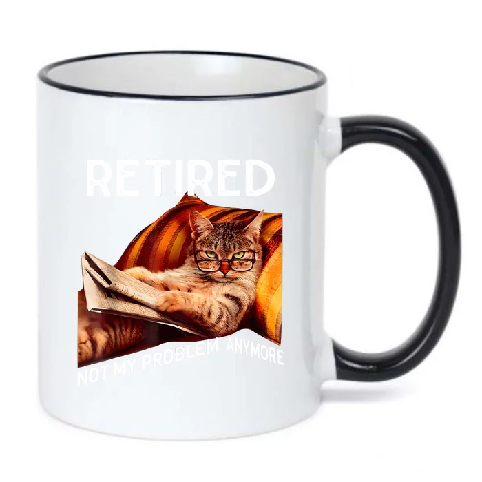 Funny Retired Cat Reading Not My Problem Anymore Retirement Black Color Changing Mug