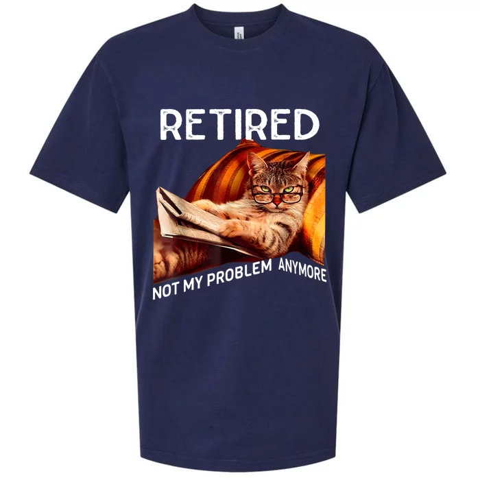 Funny Retired Cat Reading Not My Problem Anymore Retirement Sueded Cloud Jersey T-Shirt