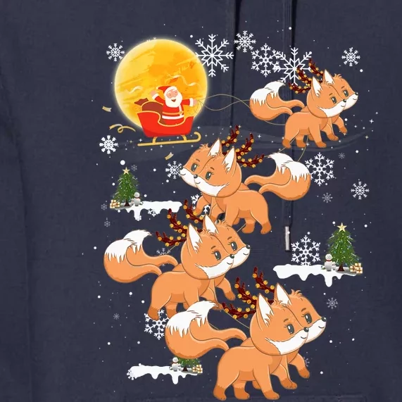 Fox Reindeer Christmas Funny Santa Fox Sleigh Lights Xmas Premium Hoodie