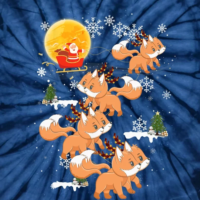 Fox Reindeer Christmas Funny Santa Fox Sleigh Lights Xmas Tie-Dye T-Shirt