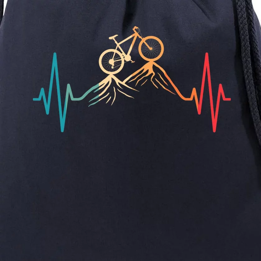 Funny Retro Cycling Heartbeat Bicycle Mountain Bike Biking Drawstring Bag