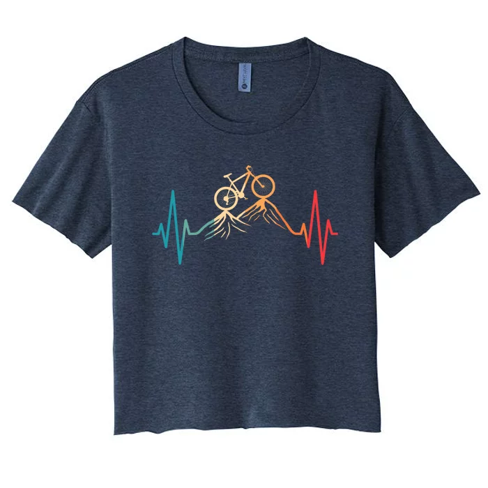 Funny Retro Cycling Heartbeat Bicycle Mountain Bike Biking Women's Crop Top Tee