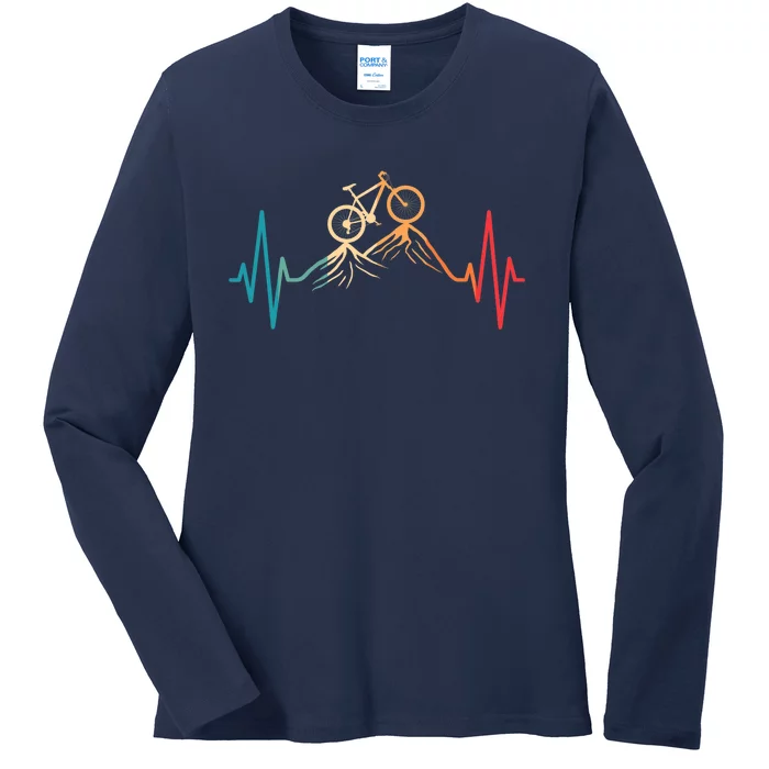 Funny Retro Cycling Heartbeat Bicycle Mountain Bike Biking Ladies Long Sleeve Shirt