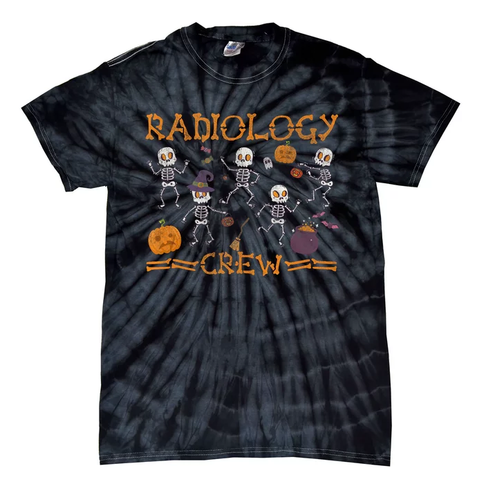 Funny Radiology Crew Dancing Skeleton Pumpkin Halloween Tie-Dye T-Shirt