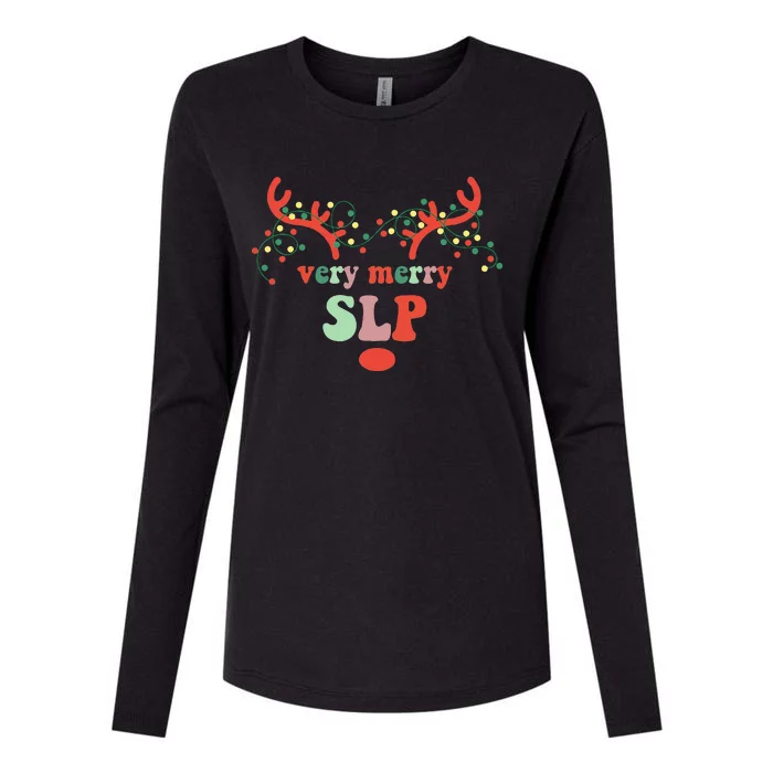 Festive Reindeer Christmas Speech Therapy Gift Womens Cotton Relaxed Long Sleeve T-Shirt