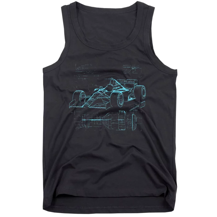 Formula Racing Car Silhouette Mechanic Car Guys Tank Top