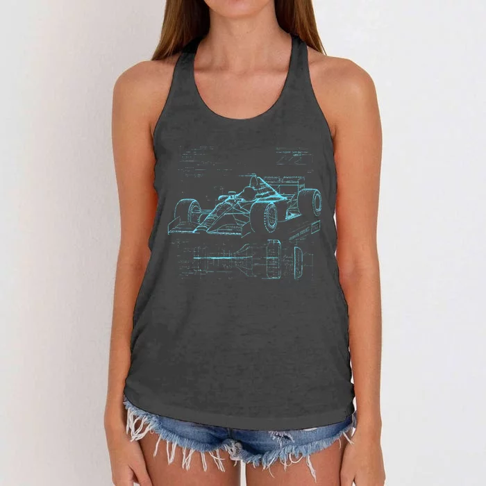 Formula Racing Car Silhouette Mechanic Car Guys Women's Knotted Racerback Tank