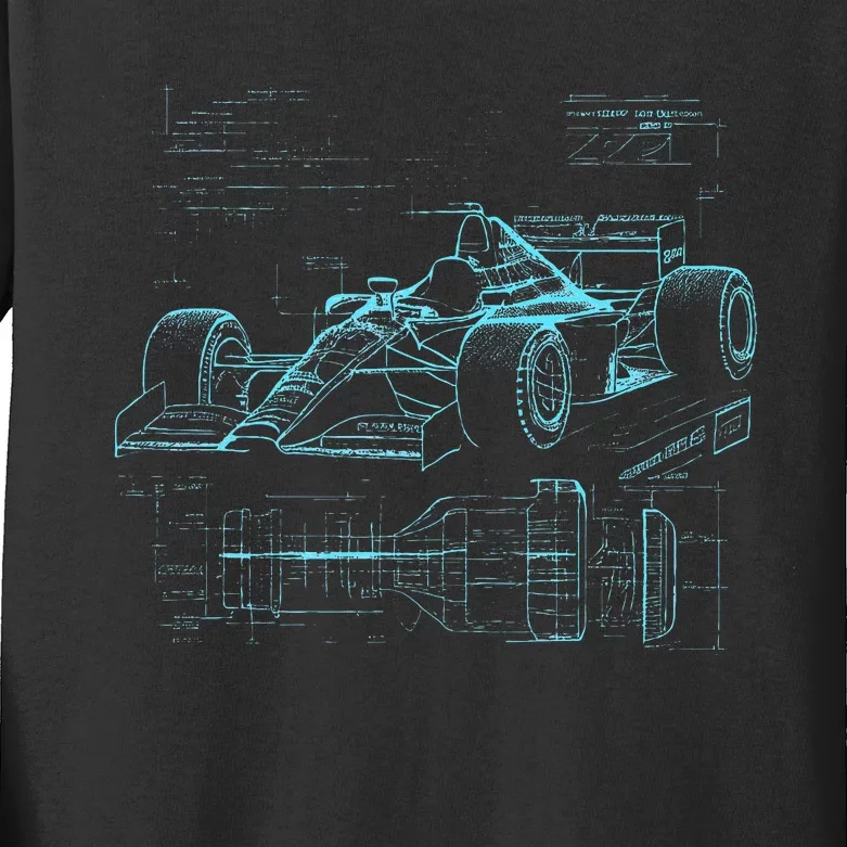 Formula Racing Car Silhouette Mechanic Car Guys Kids Long Sleeve Shirt