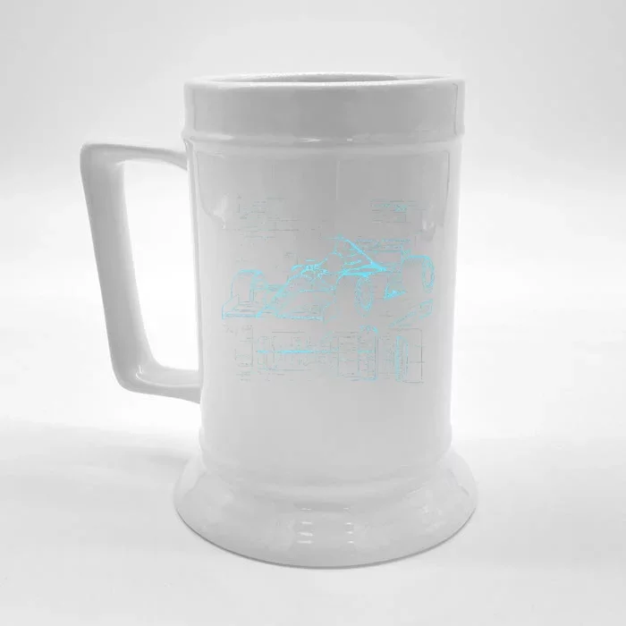 Formula Racing Car Silhouette Mechanic Car Guys Front & Back Beer Stein