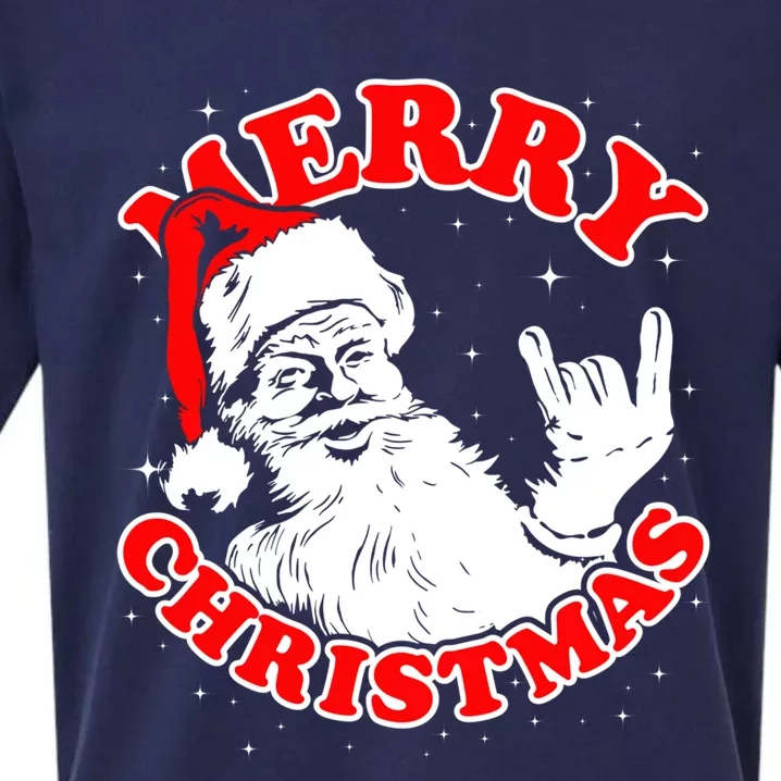 Funny Retro Christmas Santa Rock And Roll Gift Sueded Cloud Jersey T-Shirt