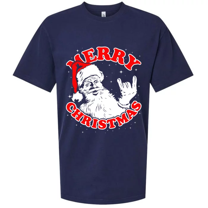 Funny Retro Christmas Santa Rock And Roll Gift Sueded Cloud Jersey T-Shirt