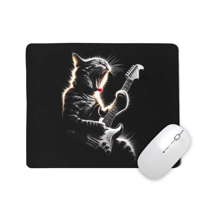 Funny Rock Cat Playing Guitar Music Lover Mousepad